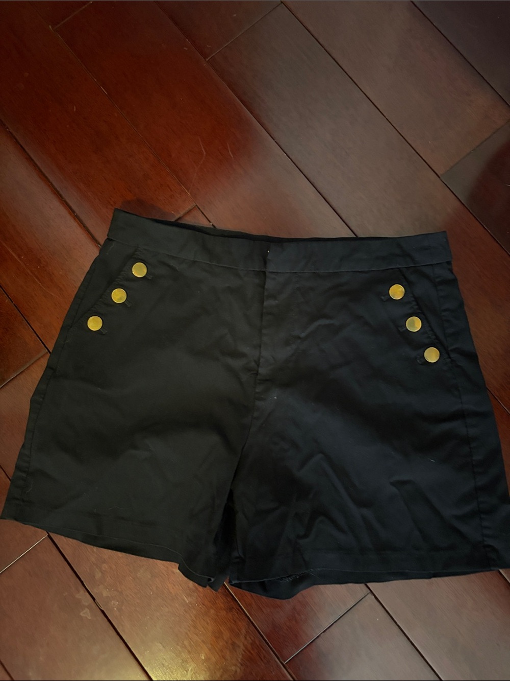 High-Rise Black Women's Shorts with Gold Button Accents
